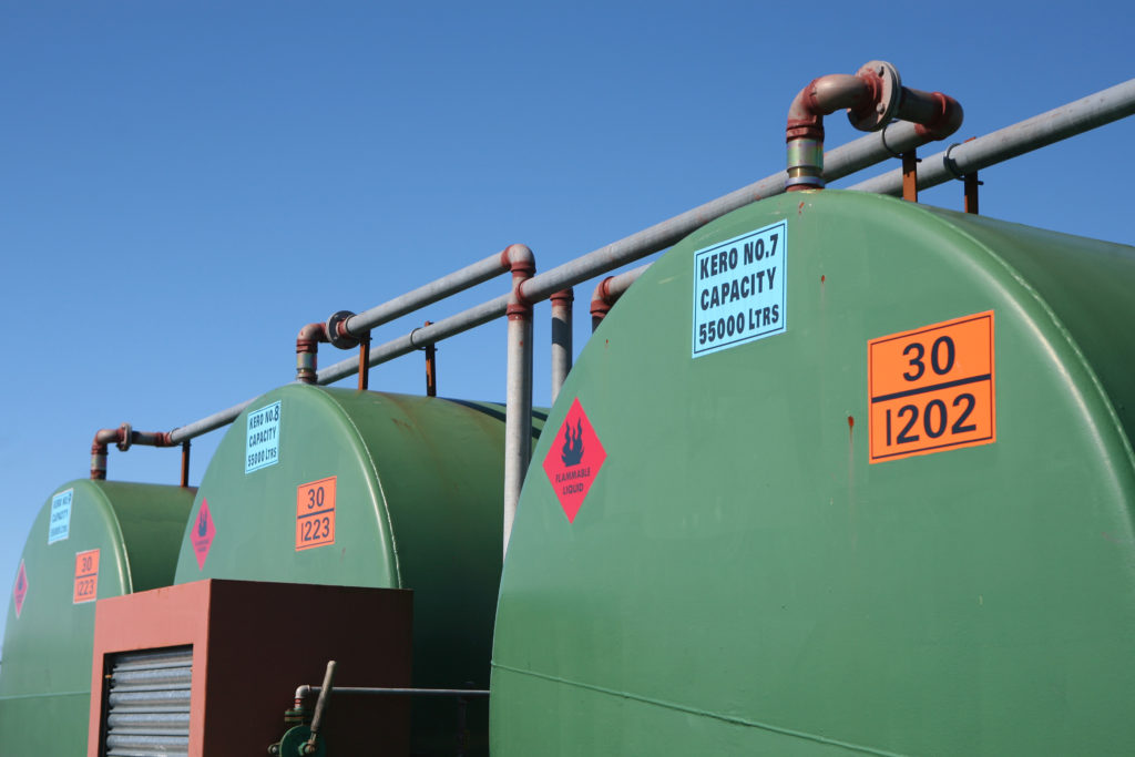 Industrial fuel storage tanks at an oil depot
